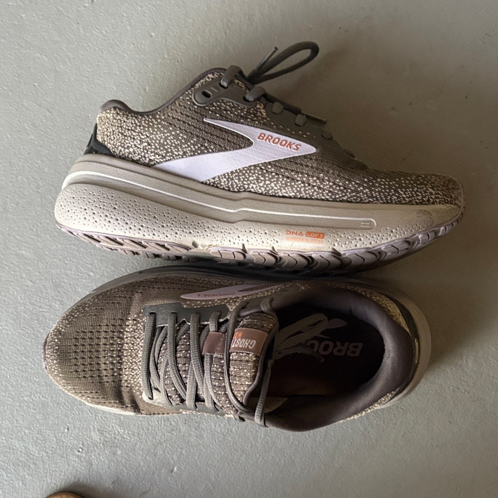 Brooks Taupe and White Running Shoes